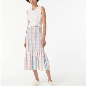 J.Crew rainbow pastel gingham smocked midi skirt